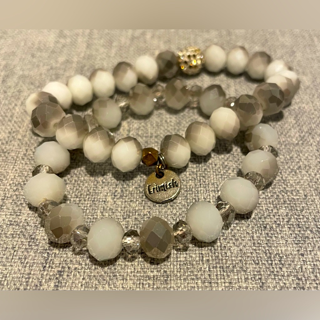 3/$10erimish Gray And White Bracelet Duo, One With Little Crystal Ball